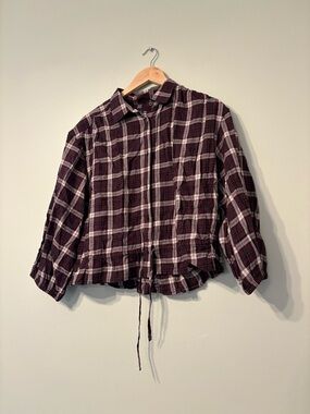 Women's Burgundy Plaid Drawstring Shirt